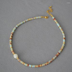 Anhänger Halsketten Exotische Kunst Ozean Resort Stil Blau Muster Stein Echte Perlen Halskette Temperament Weiblich
