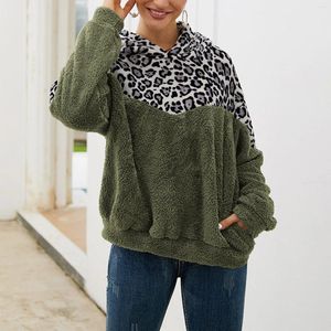 Women's Hoodies Fall Winter Top Shirt Leopard Print Stitching Blouse Hooded Sweater Double-sided Plain Women Sweatshirts Long Sleeve