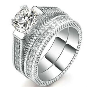 2 15 ct Popular luxury sets of high-grade diamond inlaid with 14K white gold ring225v