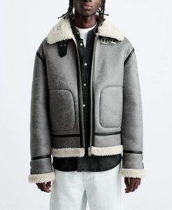 남자 모피 가짜 겨울 옷깃 스웨이드 롤 램 스킨 아메리칸 스타일 하이 스트리트 재킷 코트 남자 231212