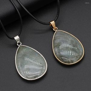 Pendant Necklaces Fine Water Drop Shape Natural Flash Labradorites Necklace Agates Stone Charms For Jewerly Gift 23x34mm