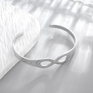 Bracciale rigido semplice e personalizzato con simbolo dell'infinito, numero otto, braccialetti per uomo e donna, polsino aperto, gioielli di moda casual