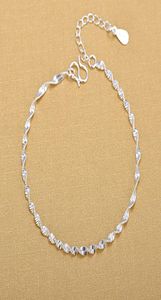 925 Sterling Srebrna moda prosta elegancka łańcuch ED Bracelets Biżuteria do kobiety Wave Anklet Gifts7000398