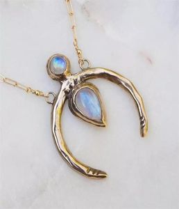 Naszyjniki wisiorek Kreatywny vintage łańcuch kamienia księżyca dla kobiet urok złoty kolor półksiężyc wiszący naszyjnik żeńska biżuteria g1767356