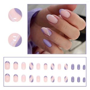 False Nails Full Nail Tips Short Ballerina Purple Glossy Coverage For Ladies And Girls 24 Pieces With Glue Gel