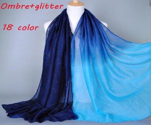 Halsdukar ombre glitter viskos halsduk gradient sjal kvinnor039s muslim hijab islamiska turban wraps 18090cm9139977