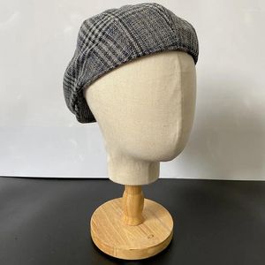 Berets Gray Plaid Wool Womens Mens Ivy Cap Cabbie Driver Hat Autumn Winter Flat Hats Vintage Gatsby Beret 33