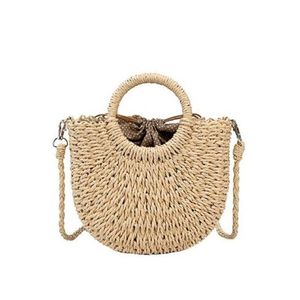 Saco de praia de palha de verão artesanal redondo bolsas de ombro femininas ráfia círculo rattan sacos boêmio casual tecido cesta bolsas 2021253u