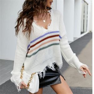 Women's Sweaters Vintage Knitted Sweater Pullover Cropped Top Frayed Women Korean Style Y2K Clothing Jersey Jumper Outerwears Pull Femme