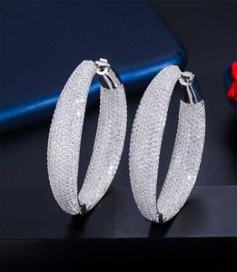 cwwzircons micro pave cubic zirconiaラウンドビッグステートメントフープイヤリング