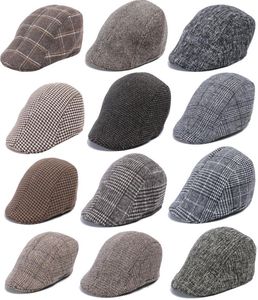 Sonbahar Kış Men Newsboy Şapka Ekose Beralar İngiliz Batı Stil Yün Gelişmiş Düz Kap Klasik Vintage Çizgili Beret8664619