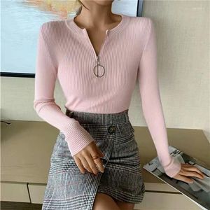 Kadın Sweaters Tuhaf Örme Kadın Fermuarı Yüksek Boyun Kazak Tulunmalar Belvesek Sonbahar Kış Basic Slim Fit Siyah Çekme Femme