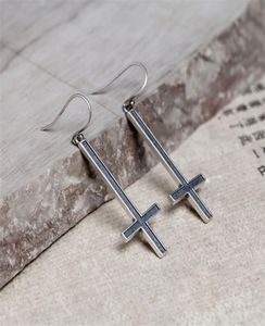 925 Sterling Silver Satan Inverted Cross Drop Earrings Devil Lucifer Satanism Jewelry High Quality 2103172457617