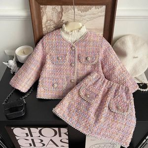 Clothing Sets Girls Outfit Winter Autumn Cotton Padded Kids Coat Skirt Fashion Plush Shirt Korean Warm Clothes Set 2 3 4 5 6 7Yrs 231211