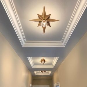 Full Copper Star Ceiling Light Fixture American Style Octagonal Dome Light Simple Balcony Porch Aisle Stairs Kitchen Ceiling Lamp232O