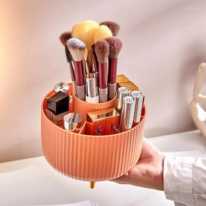 Lagringslådor Rotary Dustproakt Makeup Box med borste och penna container för att organisera rumsorganisatören