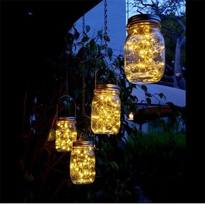 6 pezzi luci solari per barattoli di vetro 20 led appesi a corde fata lanterna solare per patio esterno giardino cortile e decorazione del prato2601