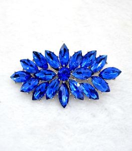 Vintage Rhodium Silver Plated Royal Blue Glass Marquise Crystal Diamante Brooch Prom Party Pin Gifts 9988893