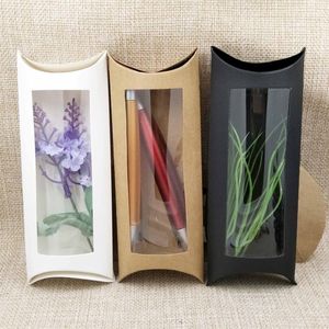 gift wrap Pillow Window Box 16 7 2 4cm brown white black cardboard with clear pvc for proucts gifts273l