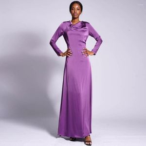 Vestidos casuais Médio Oriente Sudeste Asiático Pile Collar Matte Satin Dress Árabe A-Line Grande Hem Long Mulheres