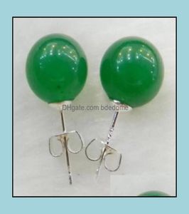 Hölzer Ohrringe Schmuck Echt 10 mm natürliches grünes Jadeit Jade 925 Solid Sier AAA Drop Lieferung 2021 JPVFW8530650