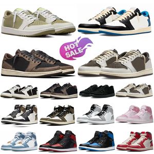 Con Box reverse mocha jumpman 1 1s scarpe da uomo trainer j1 low travi golf nero phantom olive unc panda scotts uomo donna sneakers sportive all'aperto traviss