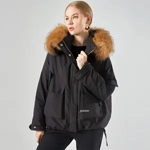 Women's Down Arrival Women Huge Real Raccoon Fur Collar 90% White Duck Jacket Short Detachable Linner Hooded Puffer Coat Outwear