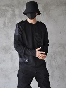 Jaquetas masculinas Dark Mountain Style Personalidade Assimétrica Emenda Bolso Carga Manga Longa Hoodie Homens Soltos Hip Hop T-shirt