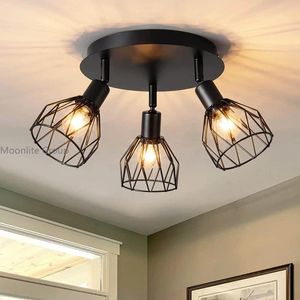 Ceiling Lights Retro Wrought Iron Lamp Black Three-headed Industrial Can Rotate 360 Led For Bedroom.