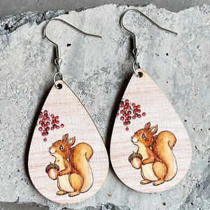 Dangle Earrings 2023 Thanksgiving Wooden Bohemian Animal Turkey Mushroom Squirrel Cute Jewelry