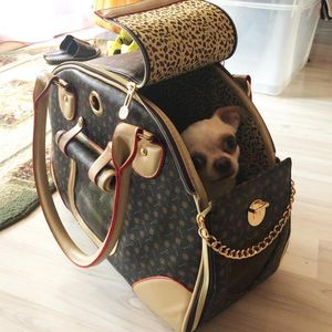 Luxury Casual Dog Carrier PU Leather Puppy Handbag Purse Cat Tote Bag Pet Valise Travel Hiking Shopping Brown Pet carriers