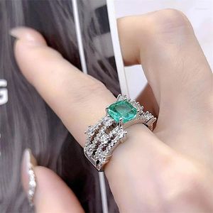 Anéis de cluster Brillian luxo elegante vintage lago verde zircônia cúbica ajustável anel de casamento feminino data banquete lindo jóias
