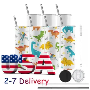 US/CA Stock 20oz Stainless Steel Sublimation Tumblers Coffee Mugs with Lid and Straw Blank Sublimation Straight Slim Cups