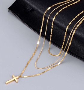 Gold Plated Pendant Cross Necklace Three Layered Stainless Steel Classic for Women Gifts Necklaces Trendy Accept Custom 7g 450mm