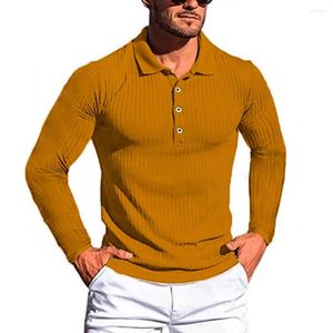 Polo da uomo Camicie POLO alla moda Maglietta slim a maniche lunghe Pullover lavorato a maglia Bottoni bavero Jersey a coste Banda alta elasticizzata