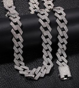 Iced Out Miami Cuban Link Chain Mens Rose Gold Chains Thick Necklace Bracelet Fashion Hip Hop Jewelry8089077