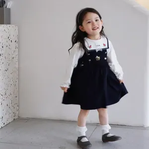Girl Dresses 2023 Sweet Princess Dress Sets For Baby Girls Children Autumn Clothes Kids Infants Embroidery White Shirt Corduroy