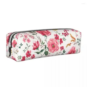 Sacos cosméticos diversão na moda sem costura floral lápis casos flores rosa lápis caneta titular estudante material escolar presente papelaria