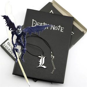 Anteckningar Student Diary Anime Death Note Notebook Set Leather Journal and Necklace Feather Pen Journal Death Note Pad Complete Set 231212