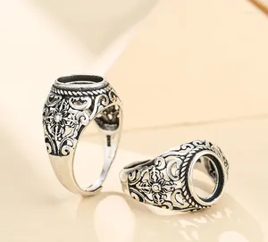 Küme Yüzükleri 7.5 9.5mm 925 STERLING Gümüş Erkekler Yarı Montaj Basatlar Boşluklar Boş Ped Vintage Alyans Ayarı DIY A5375