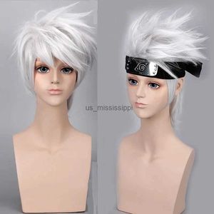 Cosplay Wigs Anime Hatake Kakashi Short Silver White Layered Heat Resistant Hair Cosplay Costume WigL231212