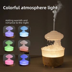 Koku lambaları yağmur damlası aromaterapi hafif yağmur bulut nemlendirici zamanlama renkli gece esansiyel yağ difüzör mantar lambası 231212