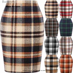 Skirts New Green Plaid Wool Wrap Skirt High Waist Bodycon Vintage Office Pencil Skirt For Women Back Zipper Slit Midi Skirt VD3594L231212