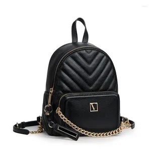 School Bags 2023 Women Girls Travel Shoulder Bag PU Leather Rucksack European And Style Leisure Double Back Tide V-word