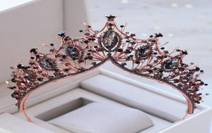 Kmvexo Barock Rose Gold Black Crystal Bridal Tiara Rhinestone Diadem Pageant Crown For Brides Painband Wedding Hair Accessories Y4135171