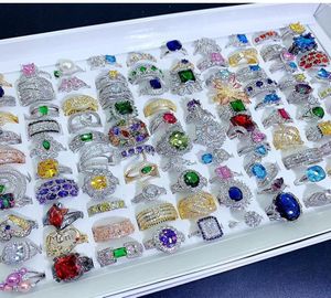 Fashion heavy industry luxury microinlaid colorful zirconium rings gorgeous crystal 925 silver gem explosion ring Joker jewelry w4691795