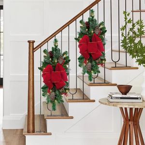 Christmas Decorations Christmas Artificial Garland Stair Wreath Cordless LED Light Up Wreath Garland PVC for Indoor Outdoor Hanging Decor 231211