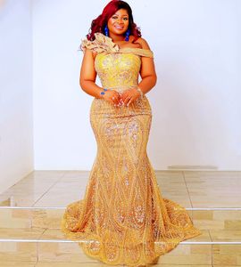 2024 ASO EBI Arabic Mermaid Gold Gold Abites Abiti da pace di pizzo sequenza da sera Formale Birthday Celebrity Celegion