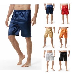 Shorts masculinos verão sólido seda dormir calças imitação casual euro S-3XL