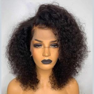 Synthetic Wigs Natural Black Preplucked Glueless 180 Density Short Bob Kinky Curly Lace Front Wig For Women With BabyHair Daily CosplayL240124